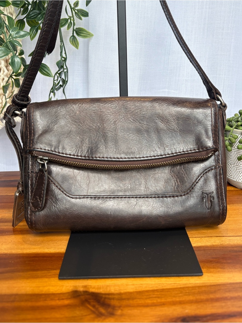 Frye Melissa Foldover Dark Brown Leather Crossbody Bag
